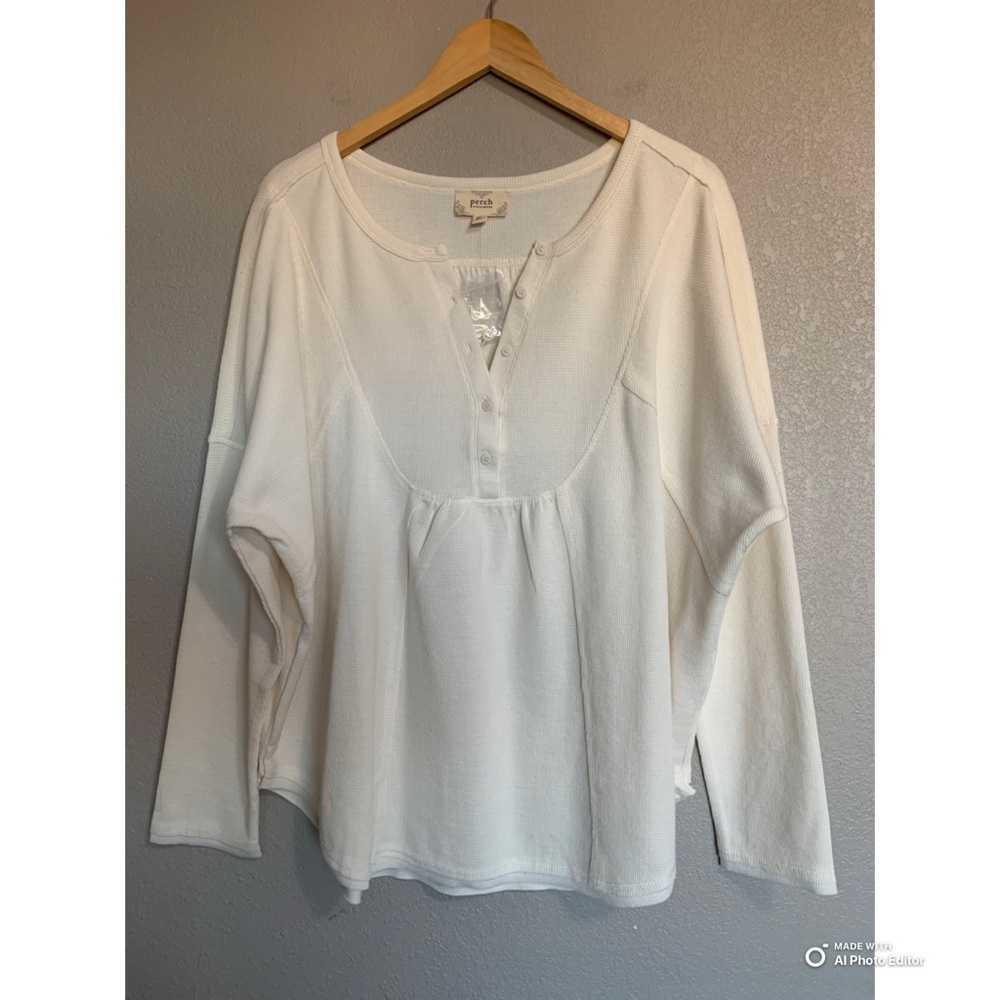 Perch by Blu Pepper Cream Waffle Knit Long Sleeve Top Size 2XL NWOT